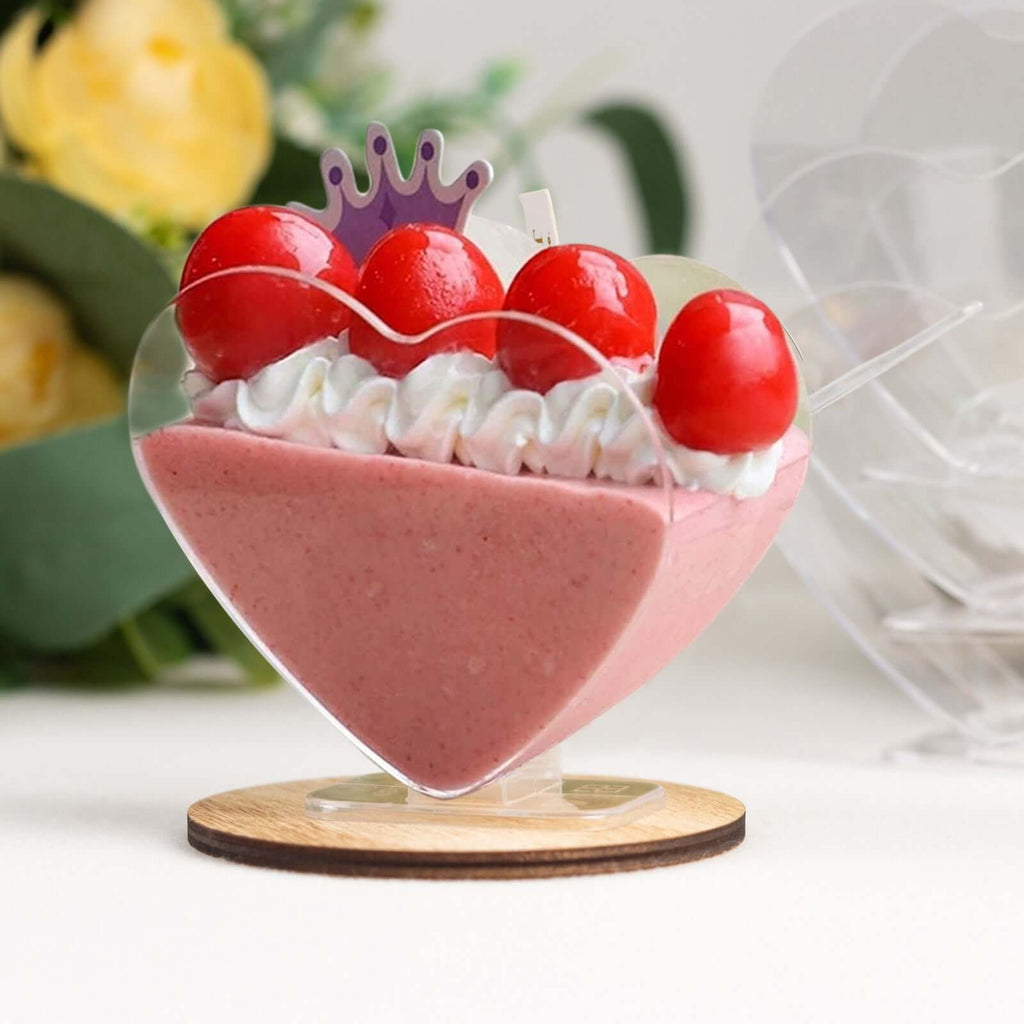 24 - Pack Plastic Dessert Parfait Cups Heart - Shaped Clear with Spoons - Reusable and Disposable 2oz - Bell Racket Store