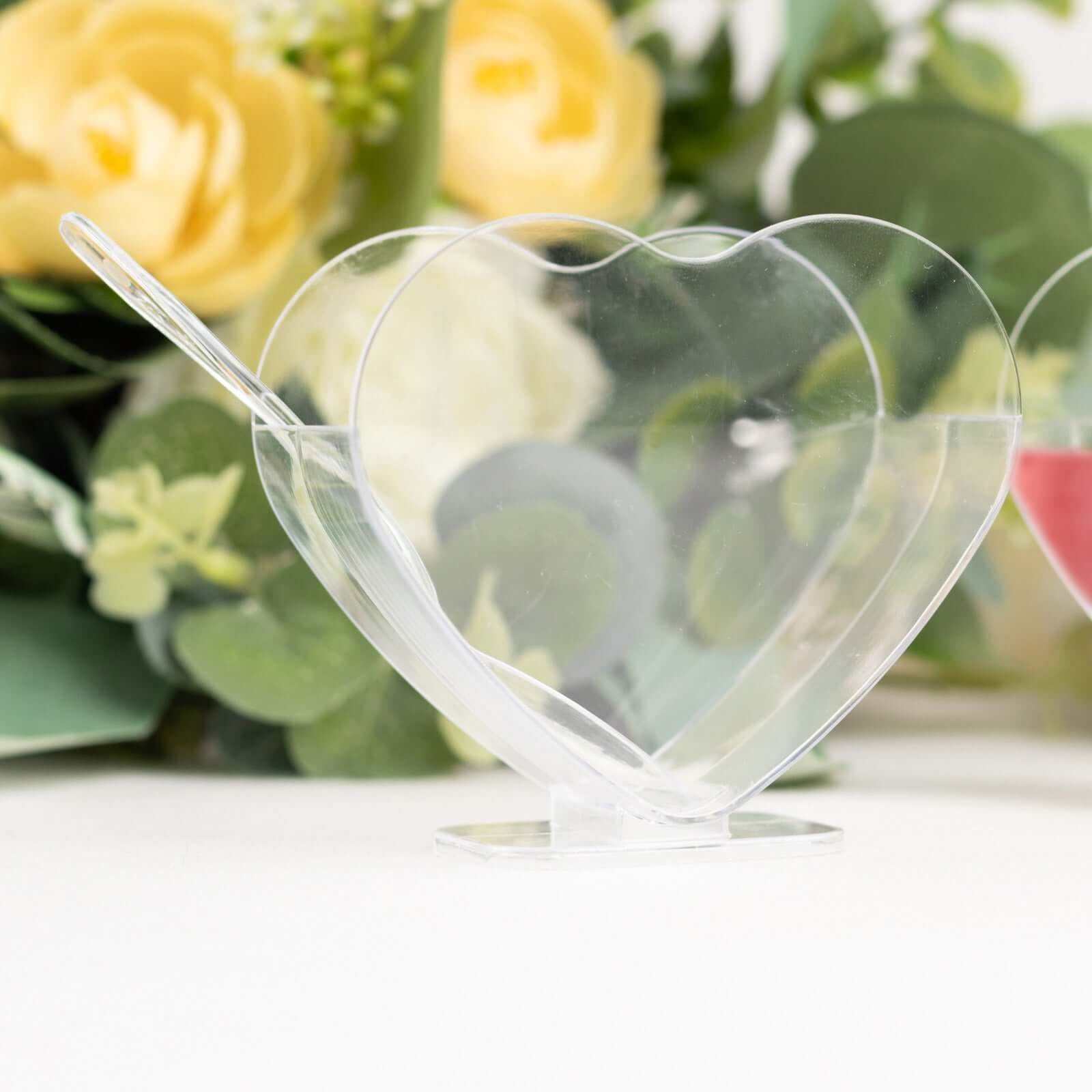 24 - Pack Plastic Dessert Parfait Cups Heart - Shaped Clear with Spoons - Reusable and Disposable 2oz - Bell Racket Store