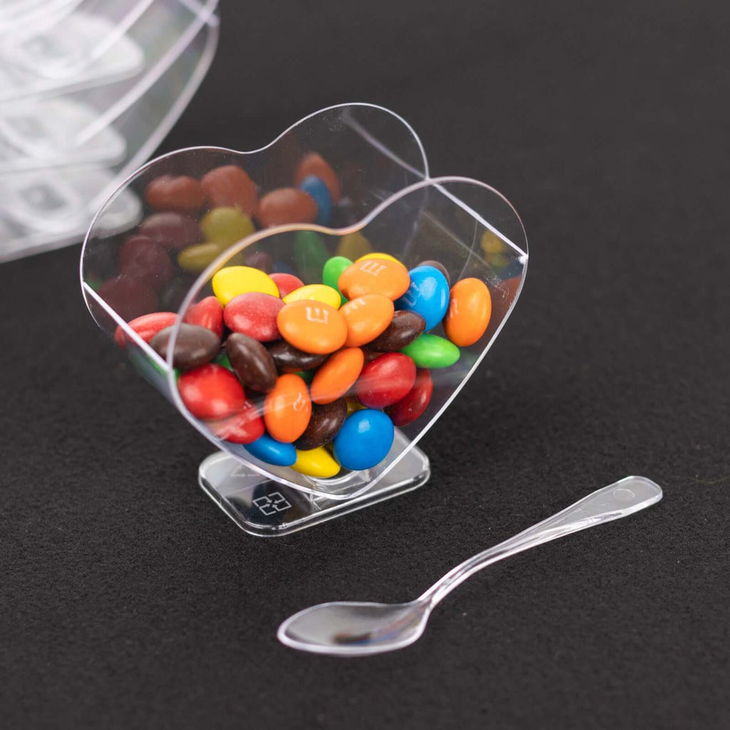 24 - Pack Plastic Dessert Parfait Cups Heart - Shaped Clear with Spoons - Reusable and Disposable 2oz - Bell Racket Store