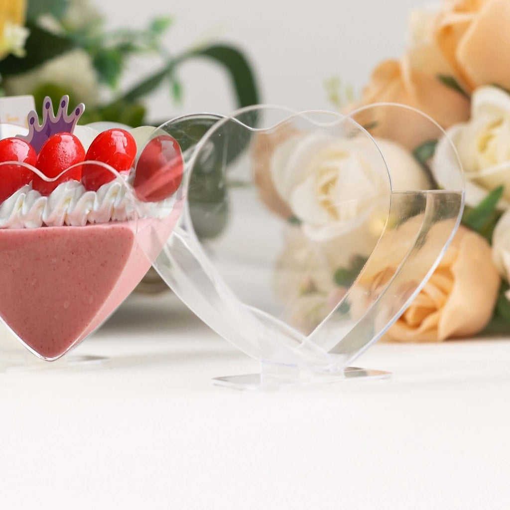 24 - Pack Plastic Dessert Parfait Cups Heart - Shaped Clear with Spoons - Reusable and Disposable 2oz - Bell Racket Store
