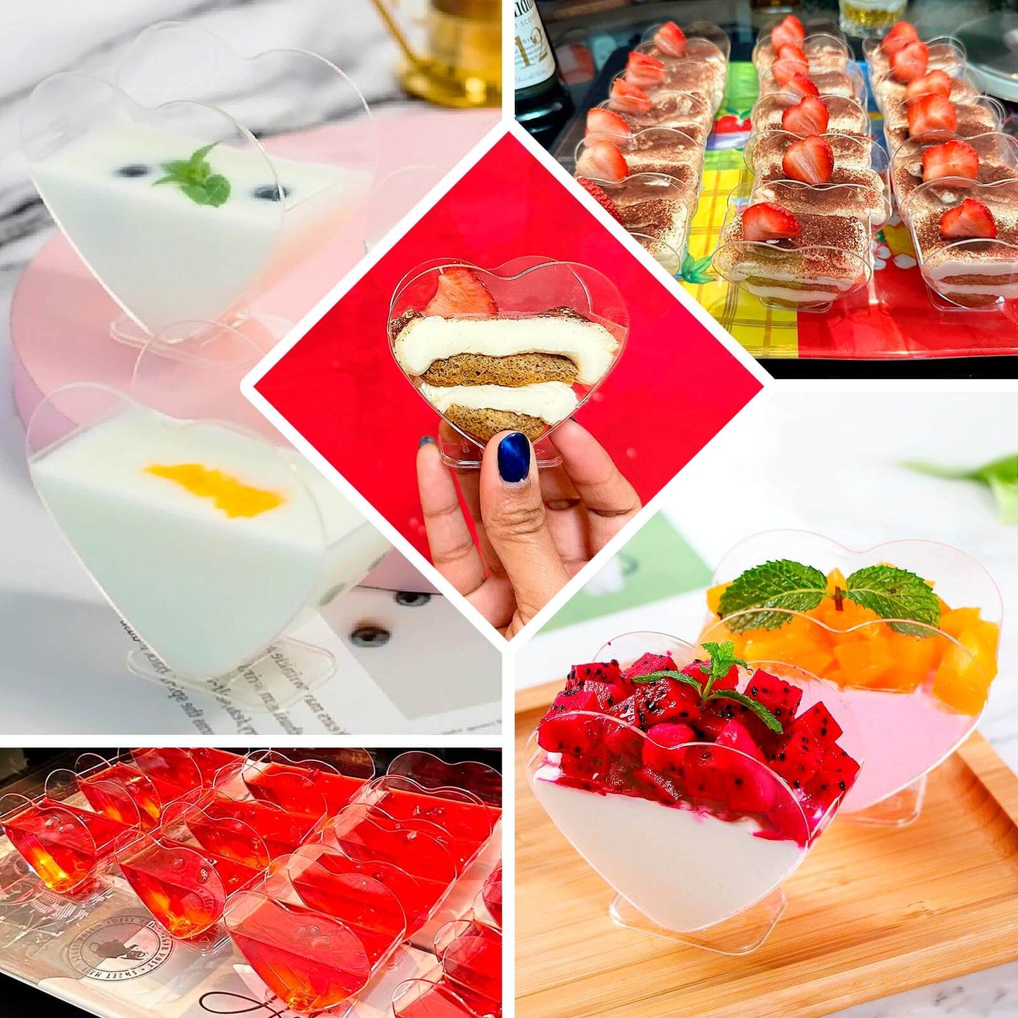 24 - Pack Plastic Dessert Parfait Cups Heart - Shaped Clear with Spoons - Reusable and Disposable 2oz - Bell Racket Store