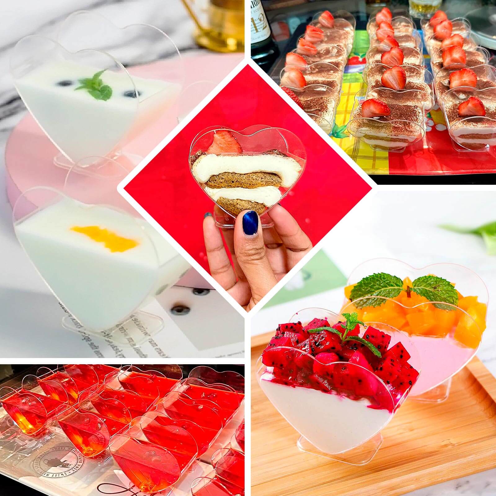 24 - Pack Plastic Dessert Parfait Cups Heart - Shaped Clear with Spoons - Reusable and Disposable 2oz - Bell Racket Store