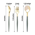 24 - Pack Plastic Flatware Set in Metallic Gold with Dusty Sage Green Handle - Heavy Duty Disposable Modern Silverware 8" - Bell Racket Store