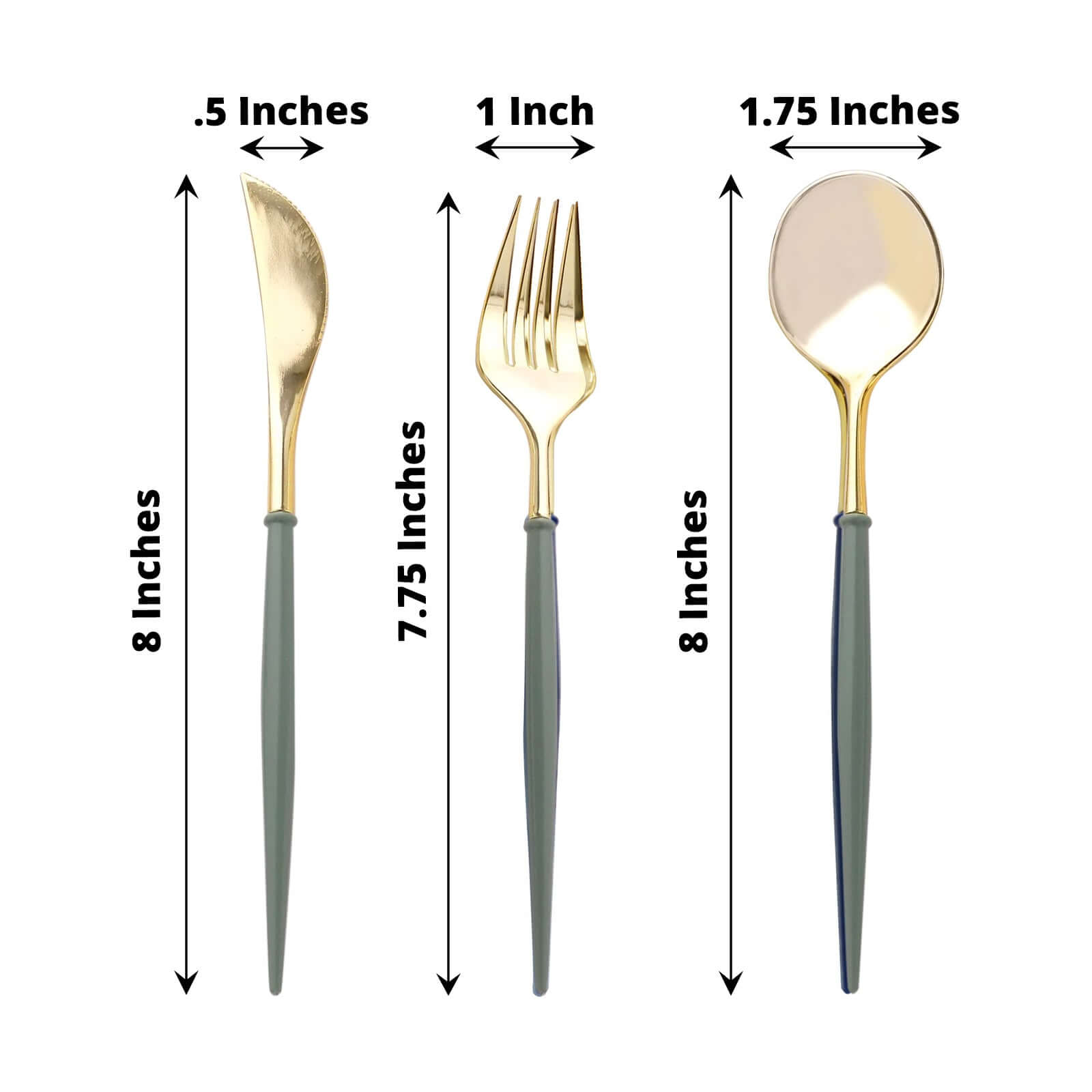 24 - Pack Plastic Flatware Set in Metallic Gold with Dusty Sage Green Handle - Heavy Duty Disposable Modern Silverware 8" - Bell Racket Store