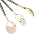 24 - Pack Plastic Flatware Set in Metallic Gold with Dusty Sage Green Handle - Heavy Duty Disposable Modern Silverware 8" - Bell Racket Store
