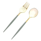 24 - Pack Plastic Fork and Spoon Set Metallic Gold/Dusty Sage Green - Heavy Duty Disposable Modern Utensils 6" - Bell Racket Store