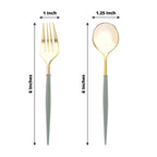 24 - Pack Plastic Fork and Spoon Set Metallic Gold/Dusty Sage Green - Heavy Duty Disposable Modern Utensils 6" - Bell Racket Store