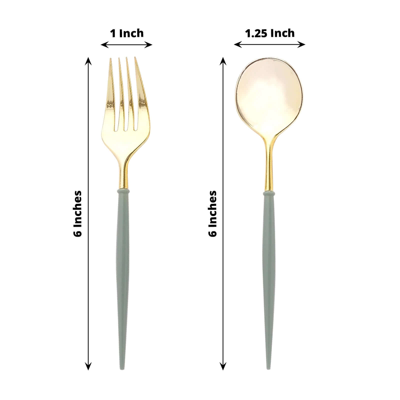 24 - Pack Plastic Fork and Spoon Set Metallic Gold/Dusty Sage Green - Heavy Duty Disposable Modern Utensils 6" - Bell Racket Store