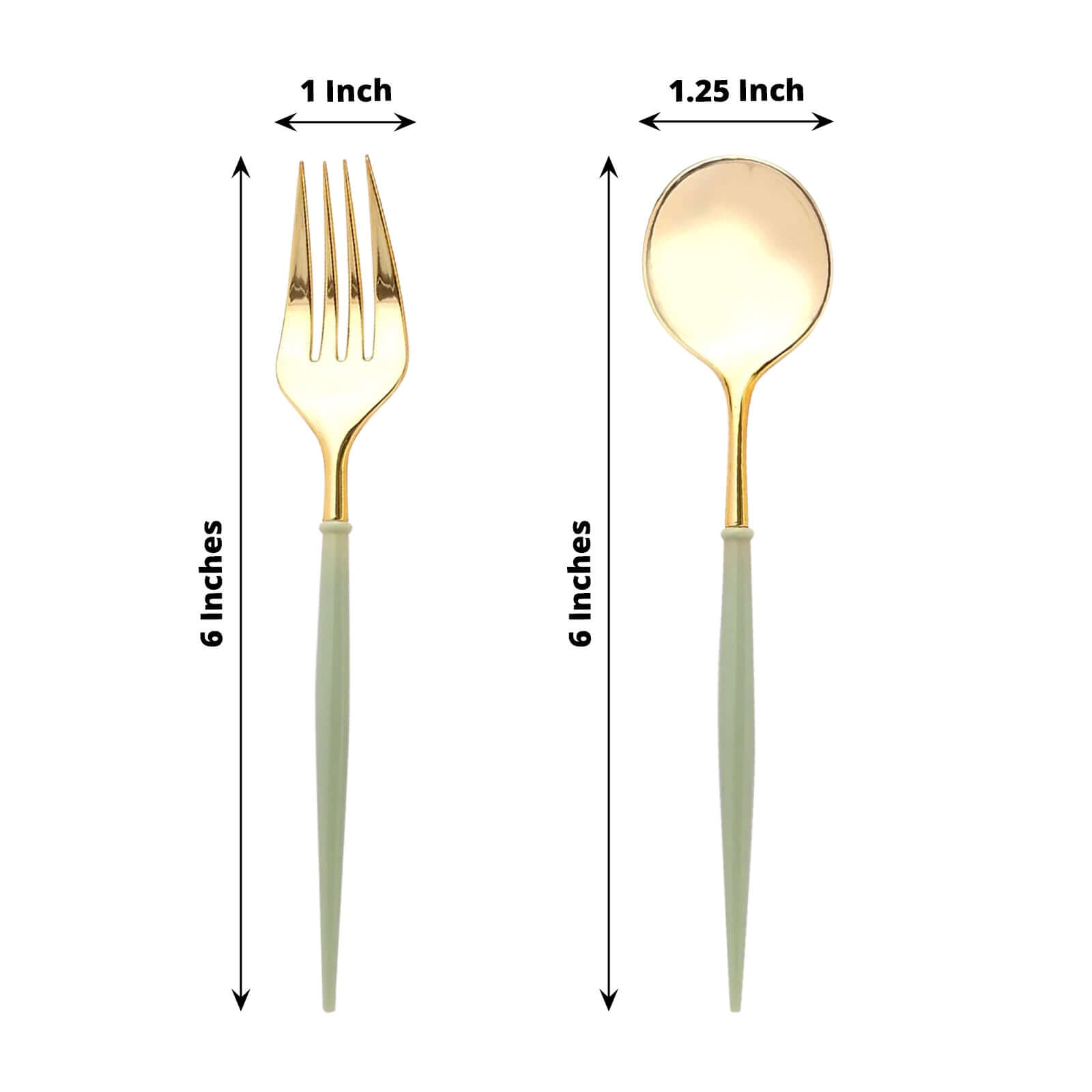 24 - Pack Plastic Fork and Spoon Set Metallic Gold/Sage Green - Heavy Duty Disposable Modern Utensils 6" - Bell Racket Store