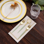 24 - Pack Plastic Fork and Spoon Set Metallic Gold/Sage Green - Heavy Duty Disposable Modern Utensils 6" - Bell Racket Store