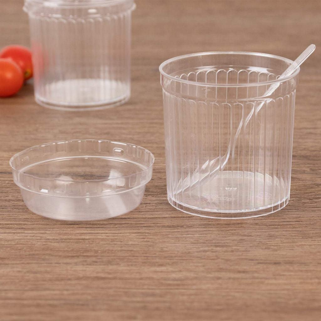 24 - Pack Plastic Fruit Dessert Cups Ribbed Clear with Lid and Spoon - Ideal for Parfaits 5oz - Bell Racket Store
