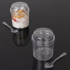 24 - Pack Plastic Fruit Dessert Cups Ribbed Clear with Lid and Spoon - Ideal for Parfaits 5oz - Bell Racket Store
