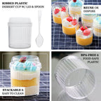 24 - Pack Plastic Fruit Dessert Cups Ribbed Clear with Lid and Spoon - Ideal for Parfaits 5oz - Bell Racket Store