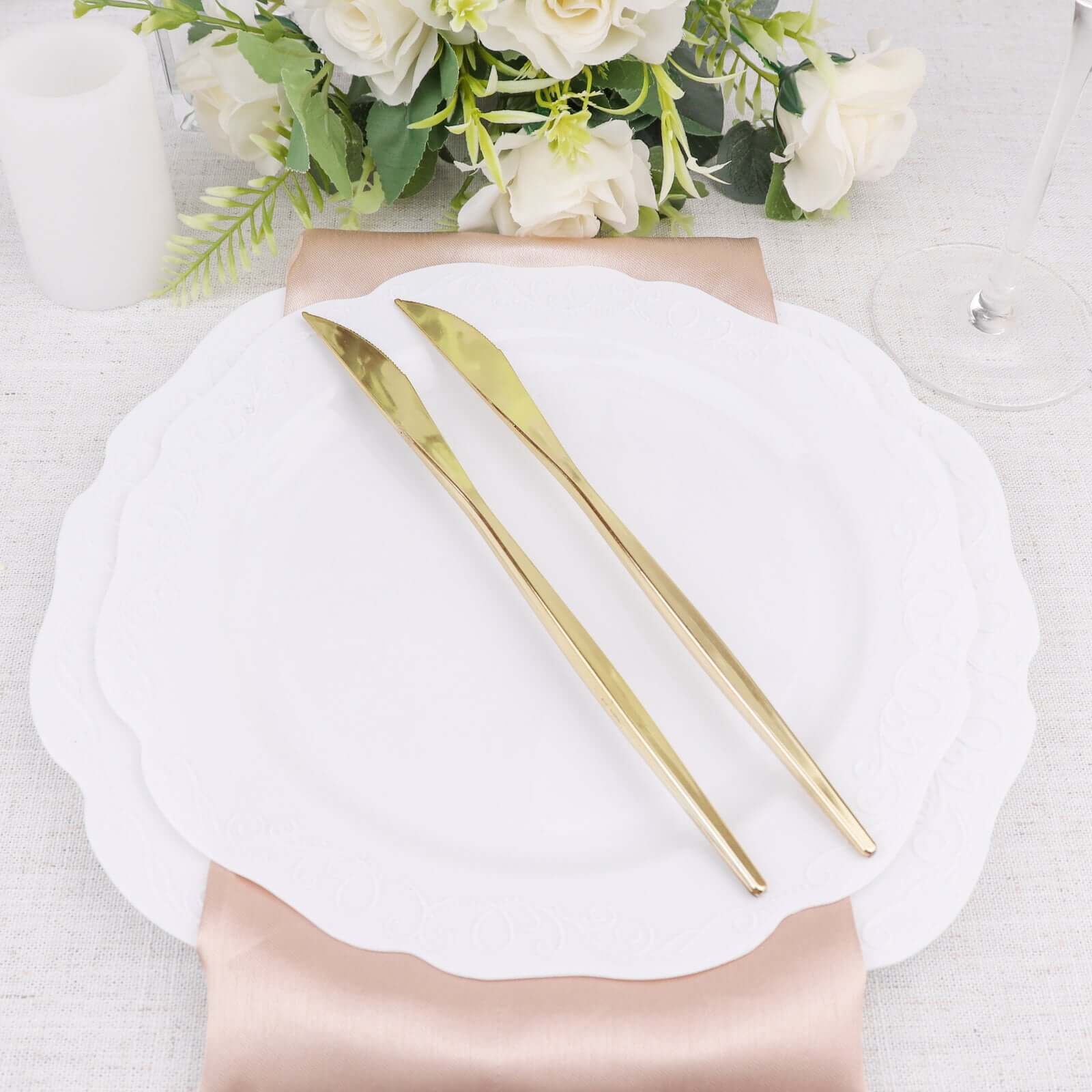 24 - Pack Plastic Knives Glossy Gold - Premium Heavy Duty Disposable Flatware Cutlery 8" - Bell Racket Store