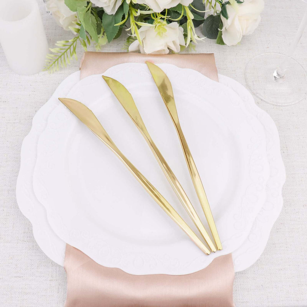 24 - Pack Plastic Knives Glossy Gold - Premium Heavy Duty Disposable Flatware Cutlery 8" - Bell Racket Store