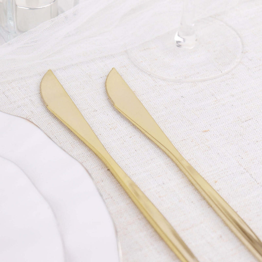 24 - Pack Plastic Knives Glossy Gold - Premium Heavy Duty Disposable Flatware Cutlery 8" - Bell Racket Store