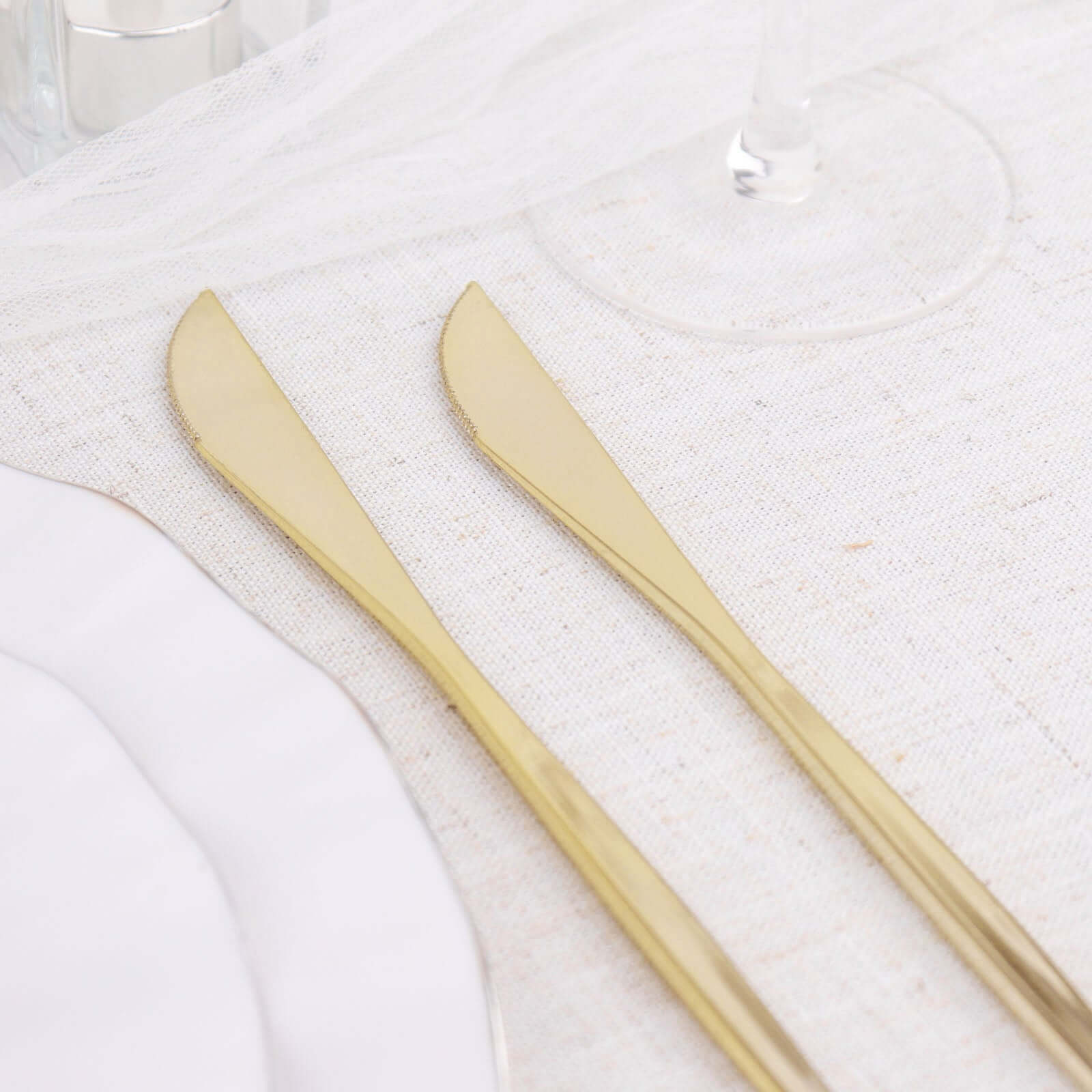 24 - Pack Plastic Knives Glossy Gold - Premium Heavy Duty Disposable Flatware Cutlery 8" - Bell Racket Store