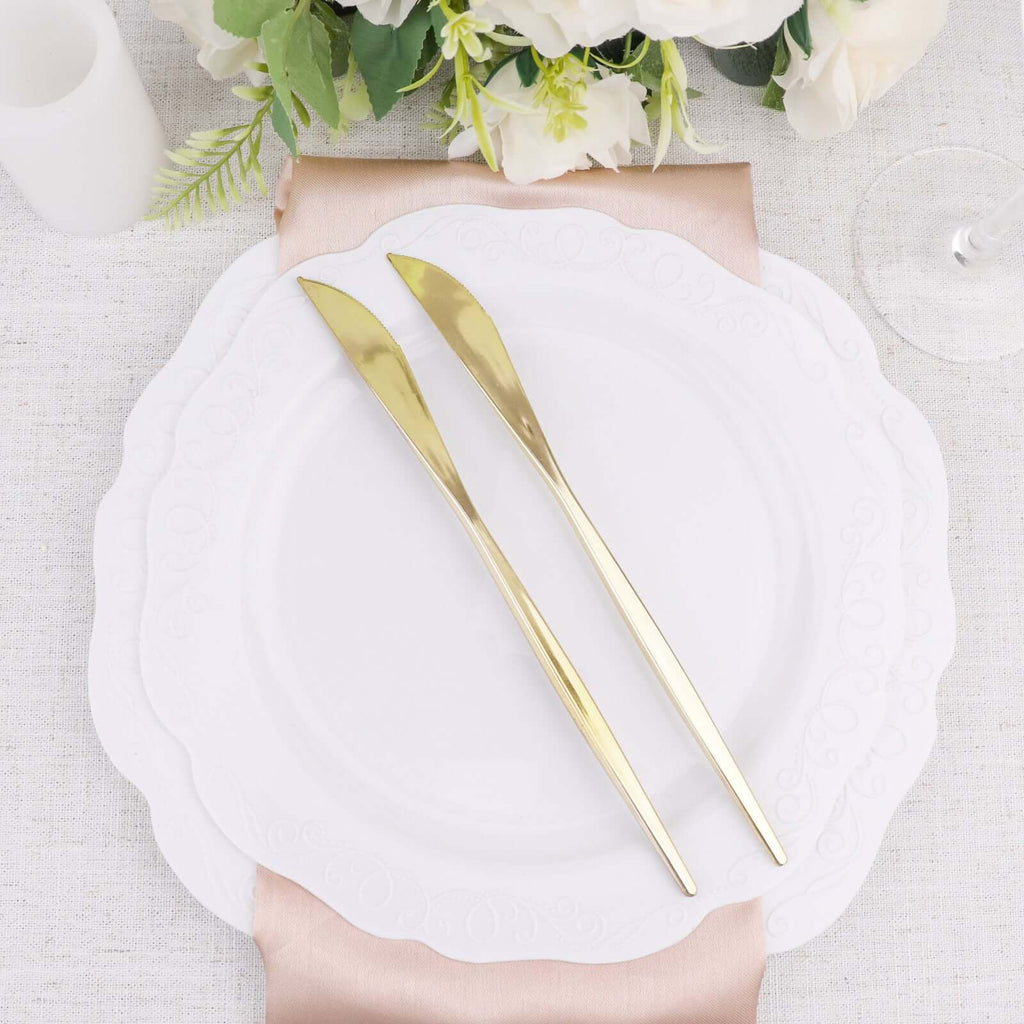 24 - Pack Plastic Knives Glossy Gold - Premium Heavy Duty Disposable Flatware Cutlery 8" - Bell Racket Store