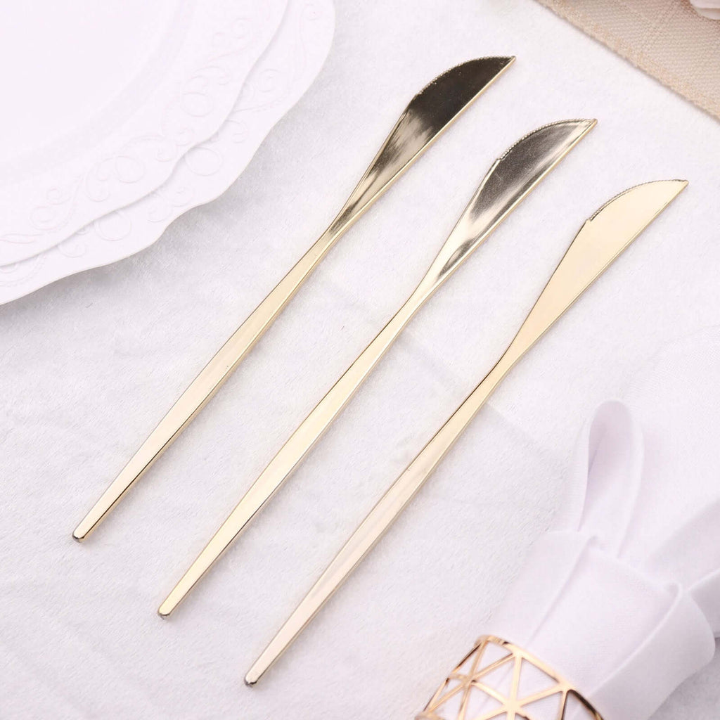 24 - Pack Plastic Knives Glossy Gold - Premium Heavy Duty Disposable Flatware Cutlery 8" - Bell Racket Store