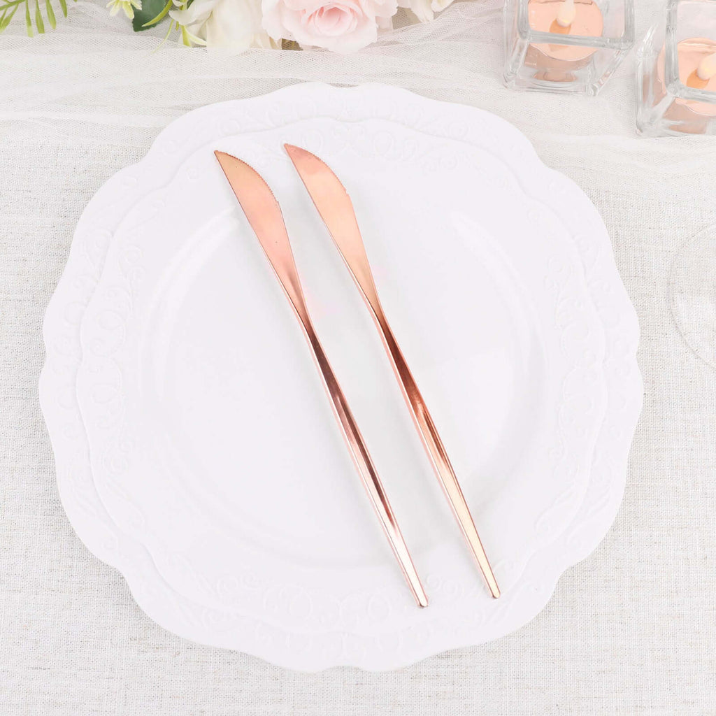 24 - Pack Plastic Knives Glossy Rose Gold - Premium Heavy Duty Disposable Flatware Cutlery 8" - Bell Racket Store