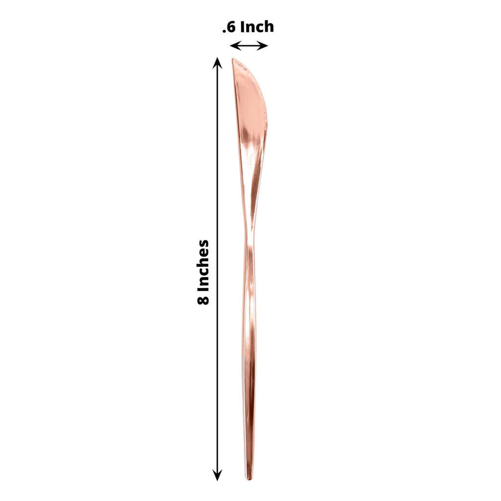 24 - Pack Plastic Knives Glossy Rose Gold - Premium Heavy Duty Disposable Flatware Cutlery 8" - Bell Racket Store