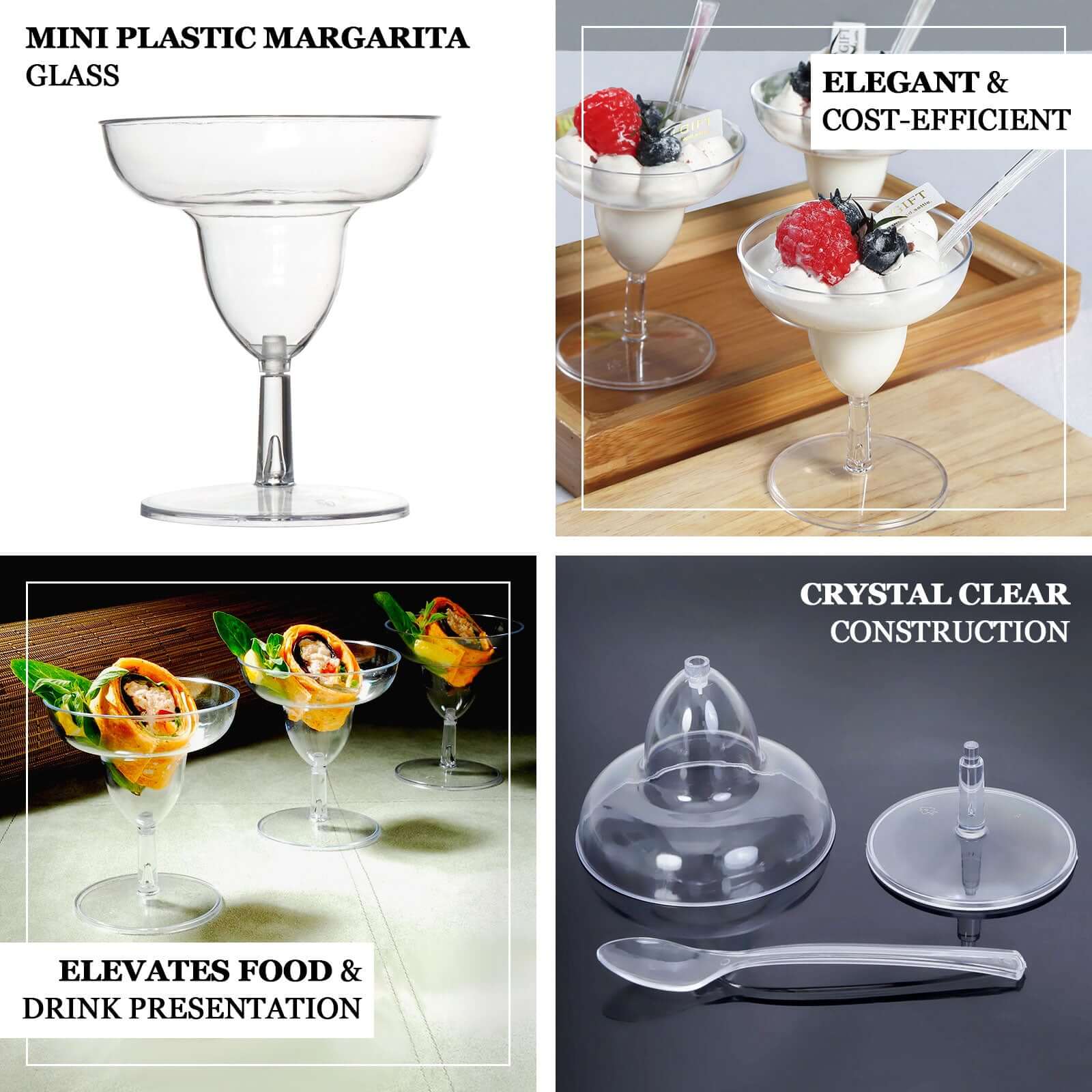24 - Pack Plastic Margarita Glasses Mini Clear with Spoons - Great for Appetizers 2oz - Bell Racket Store