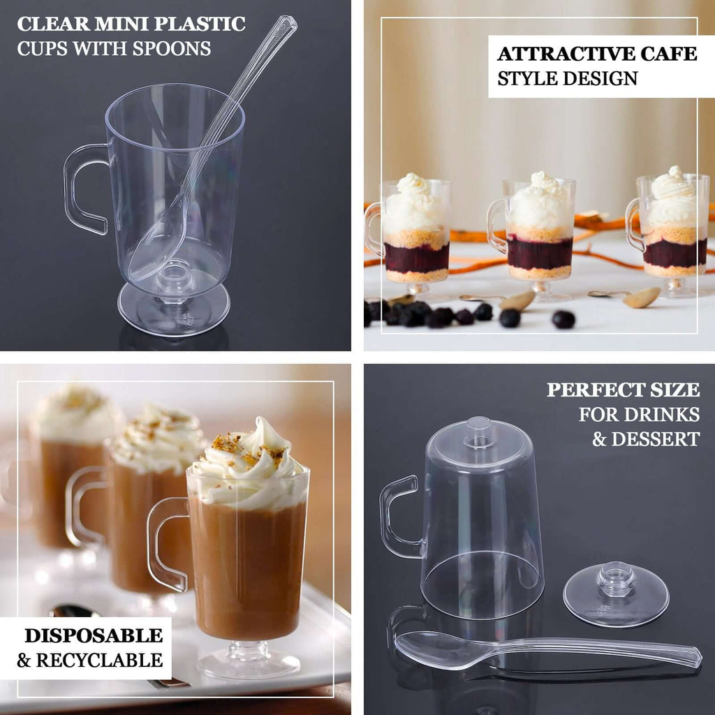 24 - Pack Plastic Mini Coffee Cups Clear with Spoons - Ideal for Espresso 2oz - Bell Racket Store