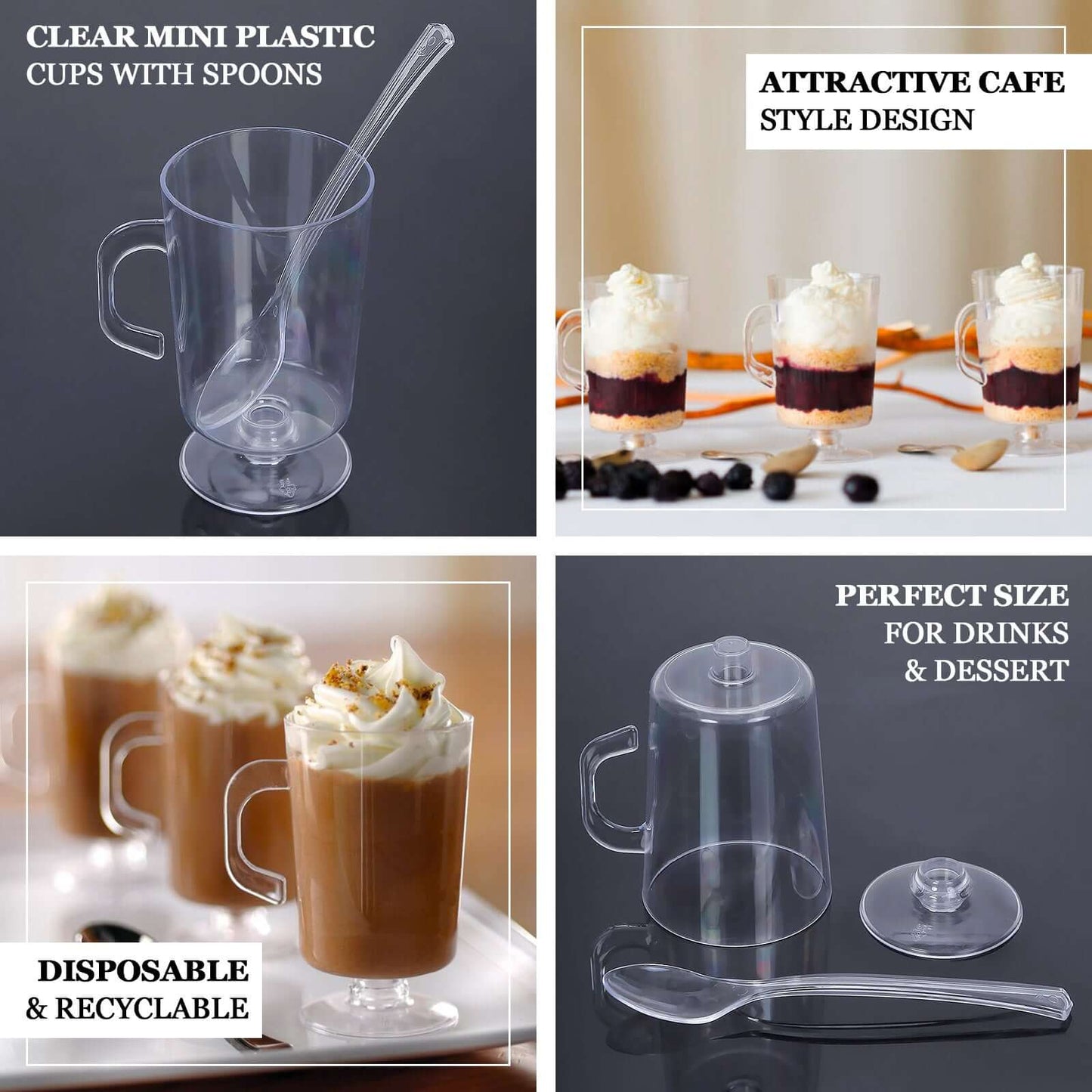 24 - Pack Plastic Mini Coffee Cups Clear with Spoons - Ideal for Espresso 2oz - Bell Racket Store