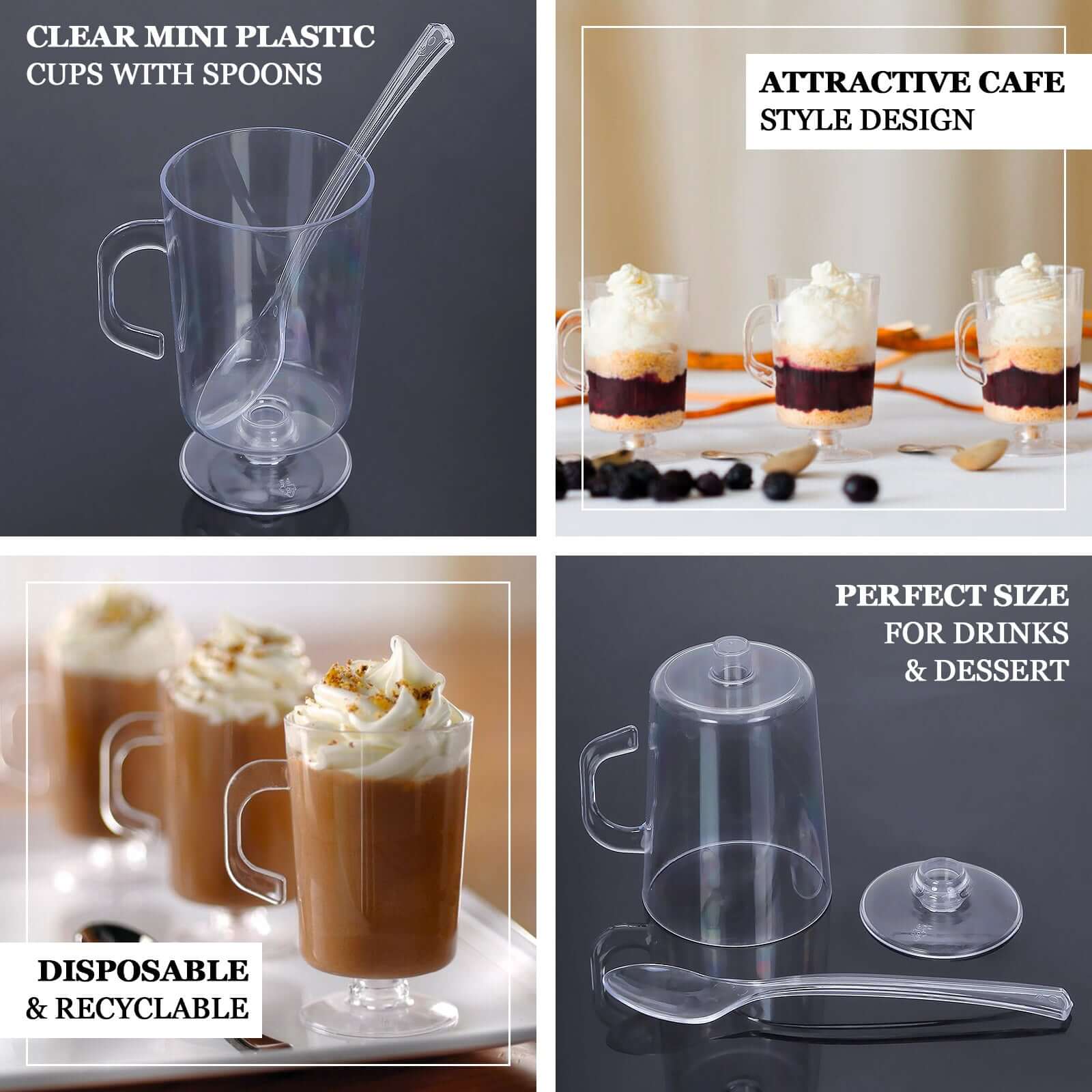 24 - Pack Plastic Mini Coffee Cups Clear with Spoons - Ideal for Espresso 2oz - Bell Racket Store