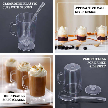 24 - Pack Plastic Mini Coffee Cups Clear with Spoons - Ideal for Espresso 2oz - Bell Racket Store
