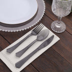 24 - Pack Plastic Silverware Set with Fan Flared Tip Handle Transparent Black - Heavy Duty Disposable Utensils 7" - Bell Racket Store