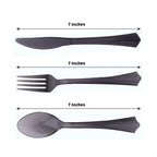 24 - Pack Plastic Silverware Set with Fan Flared Tip Handle Transparent Black - Heavy Duty Disposable Utensils 7" - Bell Racket Store