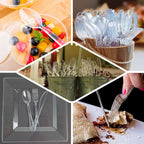 24 - Pack Plastic Silverware Set with Fan Flared Tip Handle Transparent Black - Heavy Duty Disposable Utensils 7" - Bell Racket Store