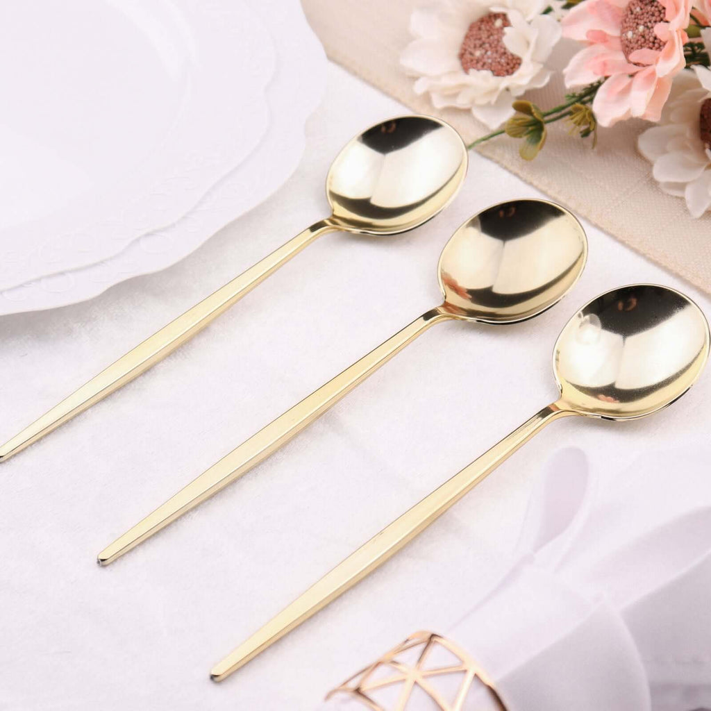 24 - Pack Plastic Spoons Glossy Gold - Premium Heavy Duty Disposable Silverware 8" - Bell Racket Store