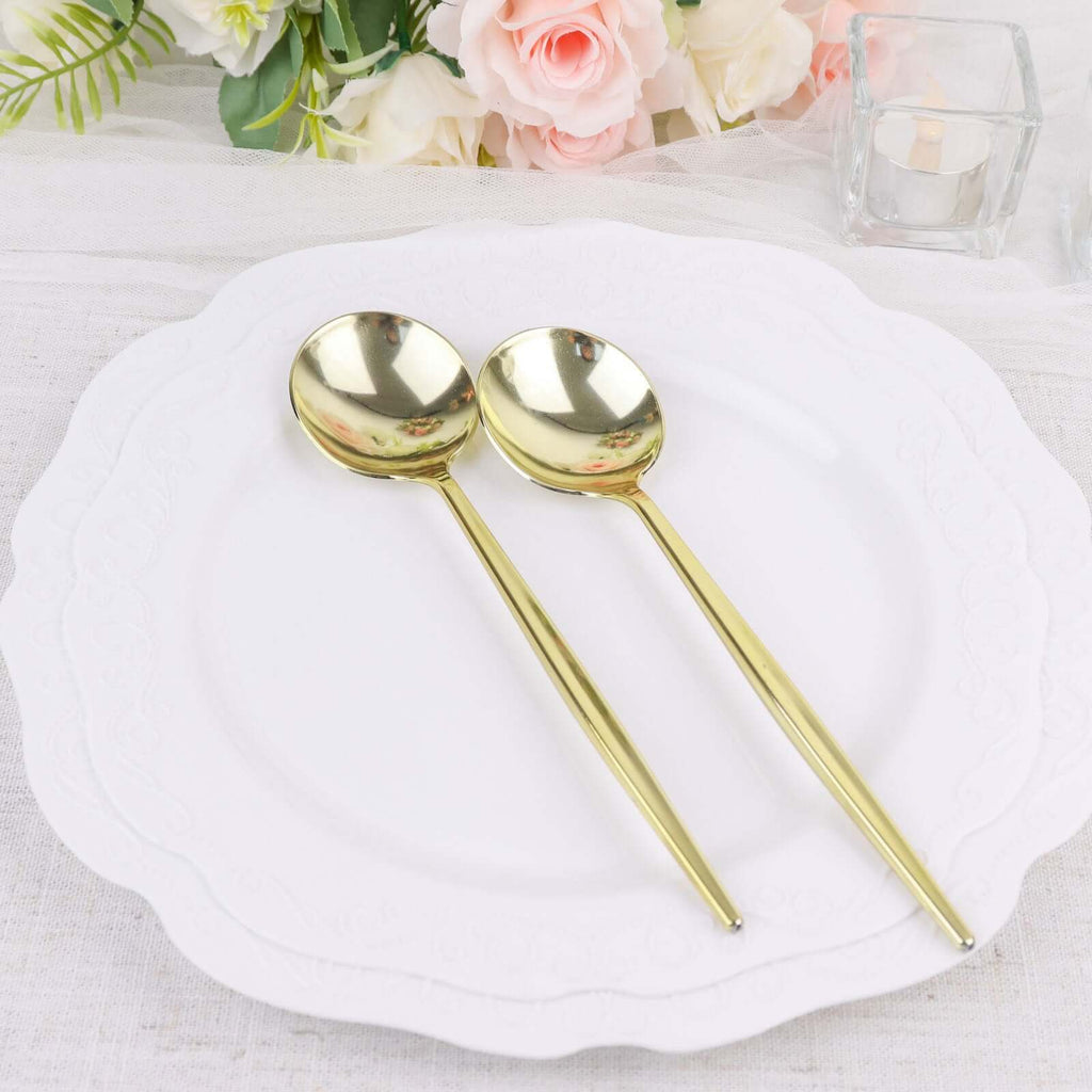 24 - Pack Plastic Spoons Glossy Gold - Premium Heavy Duty Disposable Silverware 8" - Bell Racket Store