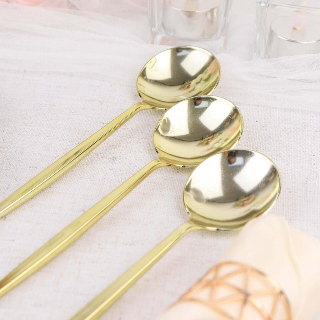 24 - Pack Plastic Spoons Glossy Gold - Premium Heavy Duty Disposable Silverware 8" - Bell Racket Store
