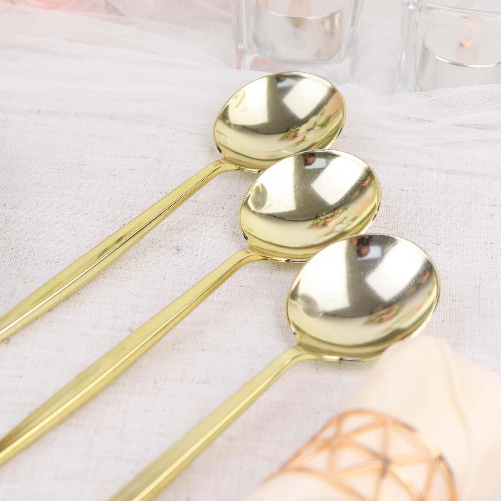 24 - Pack Plastic Spoons Glossy Gold - Premium Heavy Duty Disposable Silverware 8" - Bell Racket Store