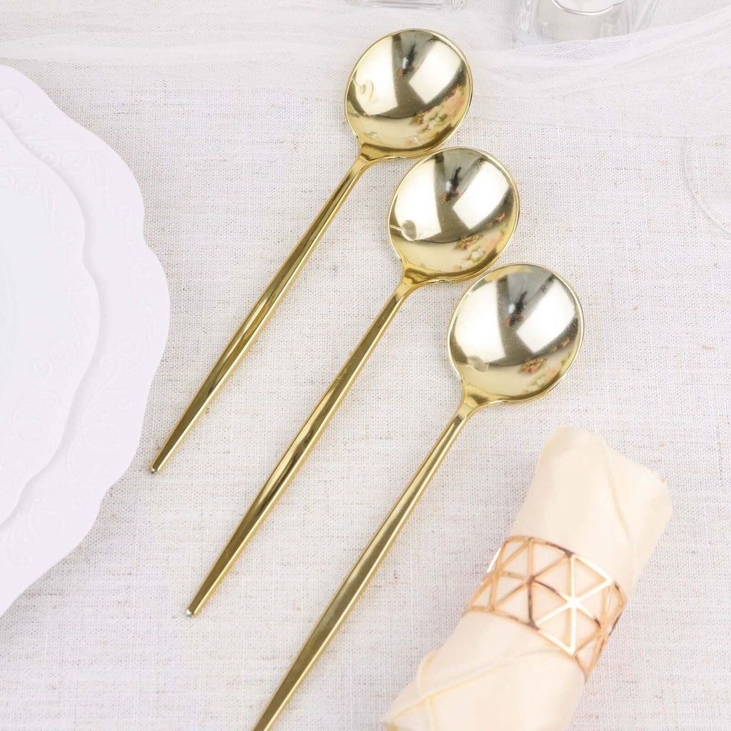 24 - Pack Plastic Spoons Glossy Gold - Premium Heavy Duty Disposable Silverware 8" - Bell Racket Store