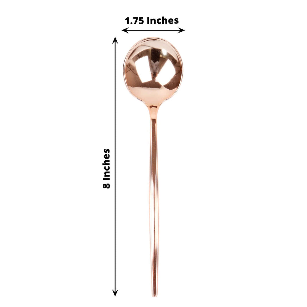 24 - Pack Plastic Spoons Glossy Rose Gold - Premium Heavy Duty Disposable Silverware 8" - Bell Racket Store