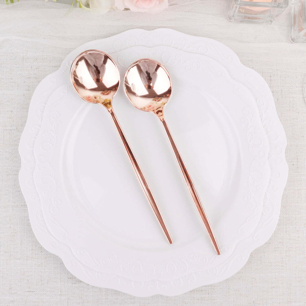 24 - Pack Plastic Spoons Glossy Rose Gold - Premium Heavy Duty Disposable Silverware 8" - Bell Racket Store
