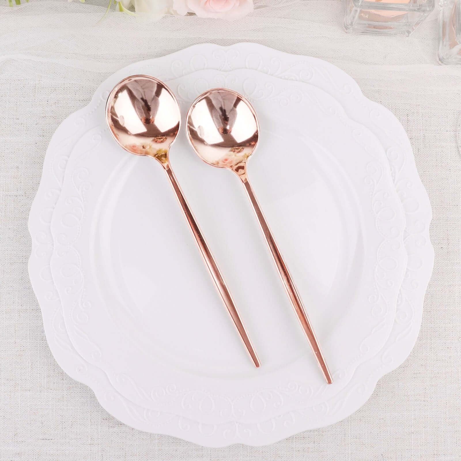 24 - Pack Plastic Spoons Glossy Rose Gold - Premium Heavy Duty Disposable Silverware 8" - Bell Racket Store
