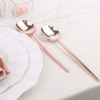 24 - Pack Plastic Spoons Glossy Rose Gold - Premium Heavy Duty Disposable Silverware 8" - Bell Racket Store