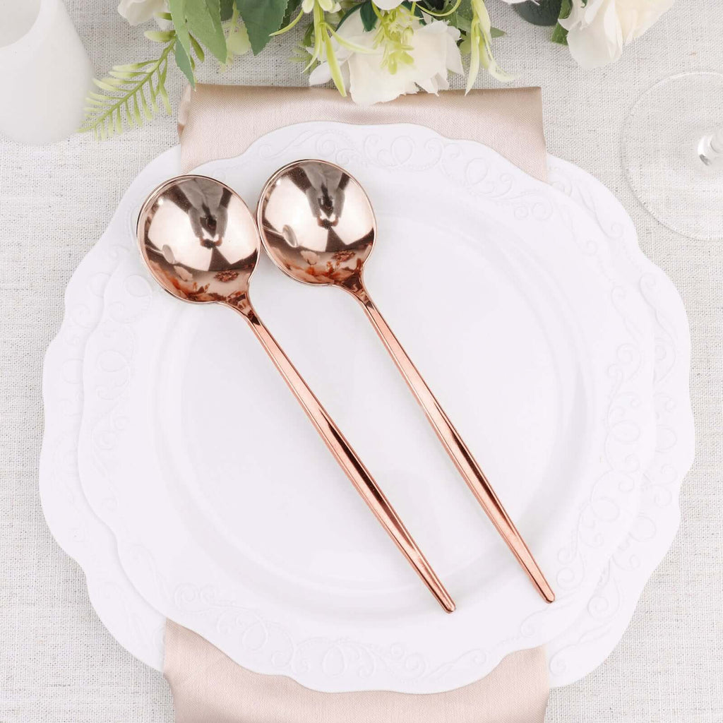 24 - Pack Plastic Spoons Glossy Rose Gold - Premium Heavy Duty Disposable Silverware 8" - Bell Racket Store