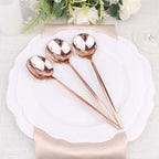 24 - Pack Plastic Spoons Glossy Rose Gold - Premium Heavy Duty Disposable Silverware 8" - Bell Racket Store