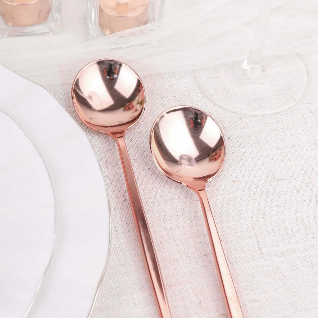 24 - Pack Plastic Spoons Glossy Rose Gold - Premium Heavy Duty Disposable Silverware 8" - Bell Racket Store