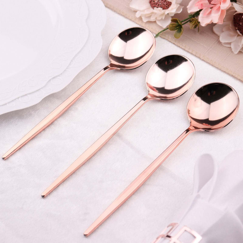 24 - Pack Plastic Spoons Glossy Rose Gold - Premium Heavy Duty Disposable Silverware 8" - Bell Racket Store