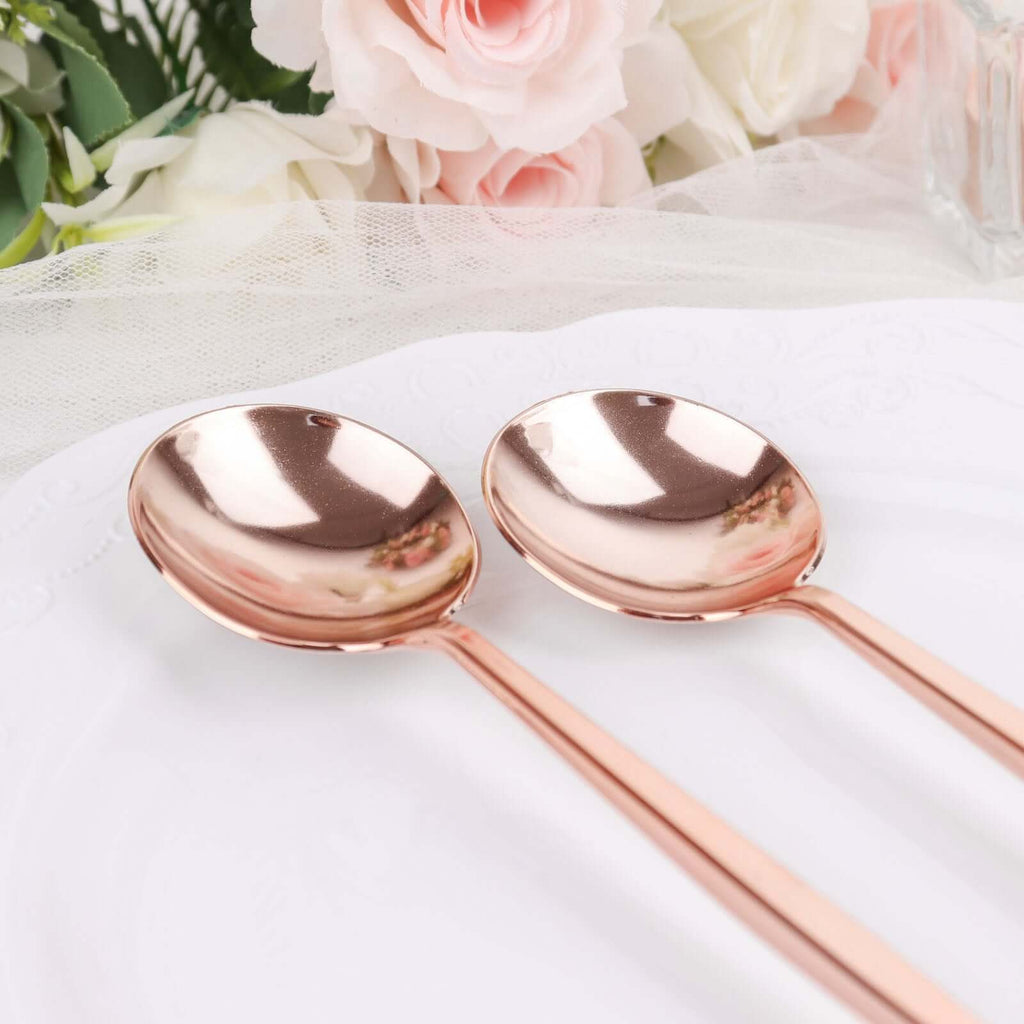 24 - Pack Plastic Spoons Glossy Rose Gold - Premium Heavy Duty Disposable Silverware 8" - Bell Racket Store