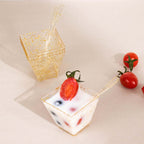 24 - Pack Plastic Square Dessert Cups Clear with Gold Glitters - Disposable Snack Serving Bowls and Spoon Set for Parties, Events & Banquets 2oz - Bell Racket Store