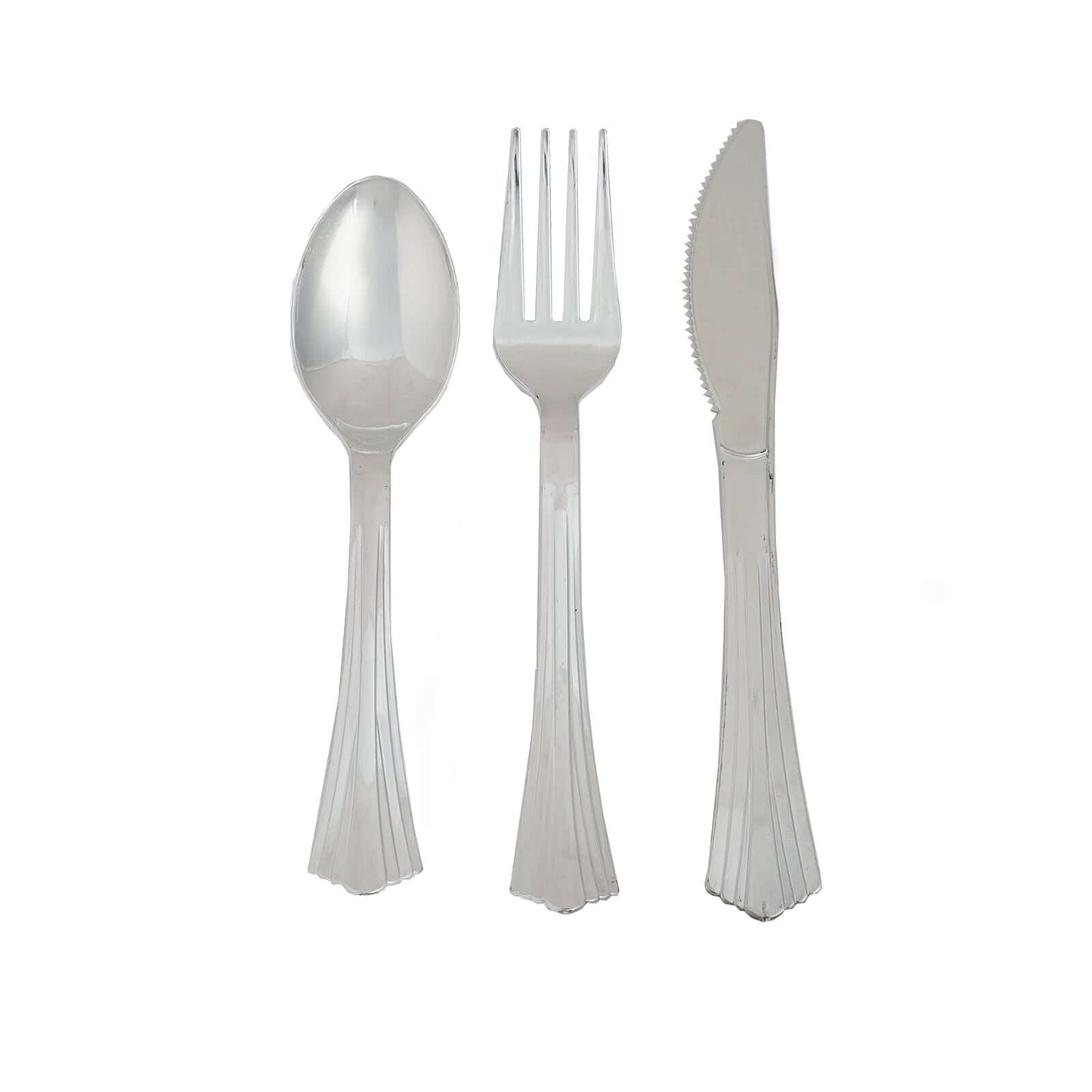 24 - Pack Plastic Utensil Set Silver Heavy Duty with Fluted Handles - Durable Disposable Silverware 6", 7" - NestOCart