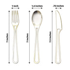 24 - Pack Plastic Utensil Set with Modern Hollow Handle Design Gold - Disposable Silverware 7" for Parties - Bell Racket Store